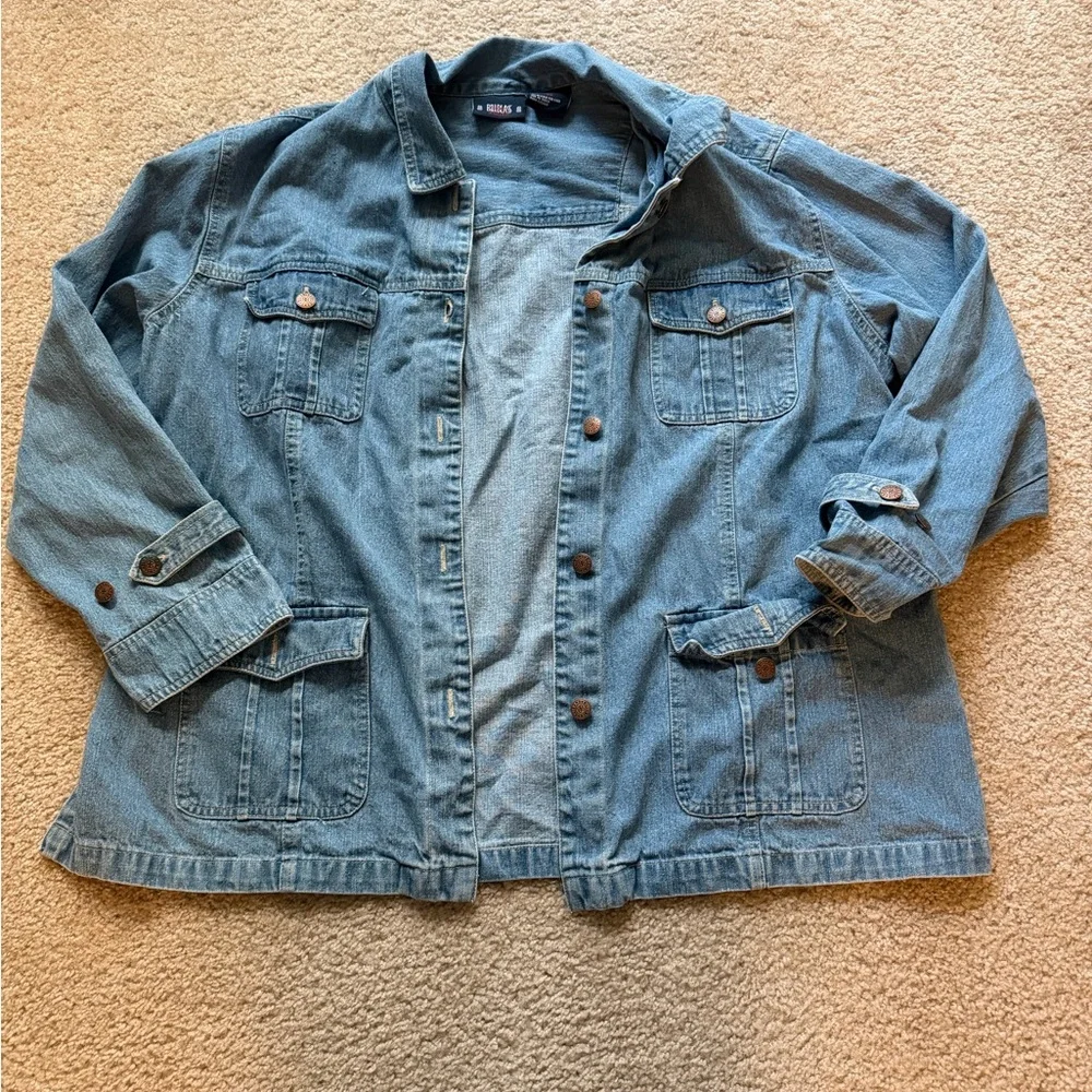 Vintage 90s Bill Blass Denim Jacket 2X Plus Size Blue Utility Chore Denim Jacket